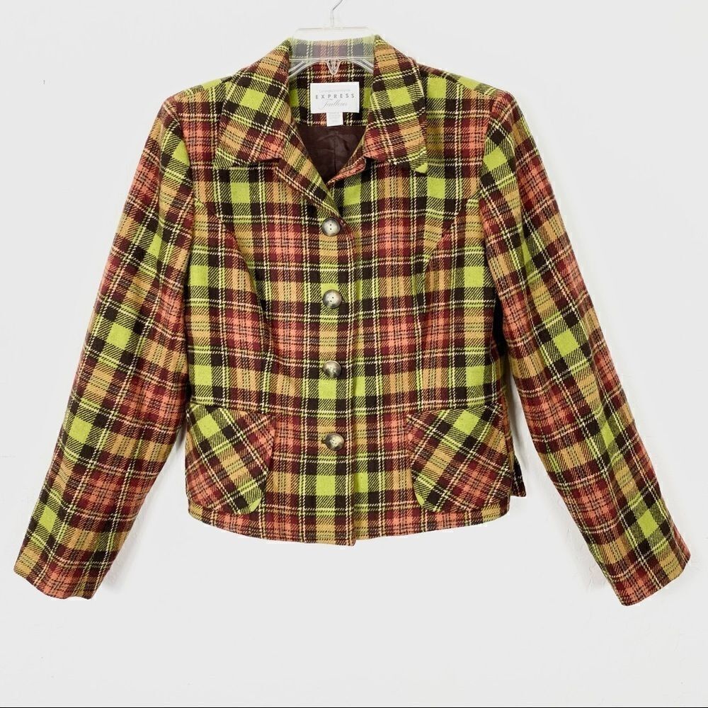 Vintage Express Tailleur Green/Orange Plaid Blazer Jacket